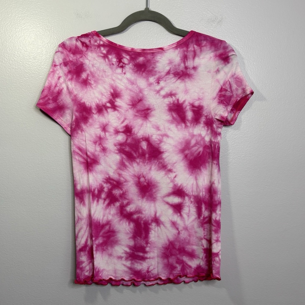NO BOUNDARIES Pink Tie Dye V Neck Short Sleeve Shirt Size Medium 7-9 - Picture 2 of 3